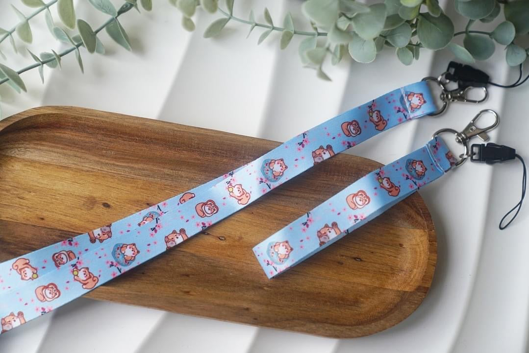 Long Wristlet Lanyard  - Shiba Inu & Bunny