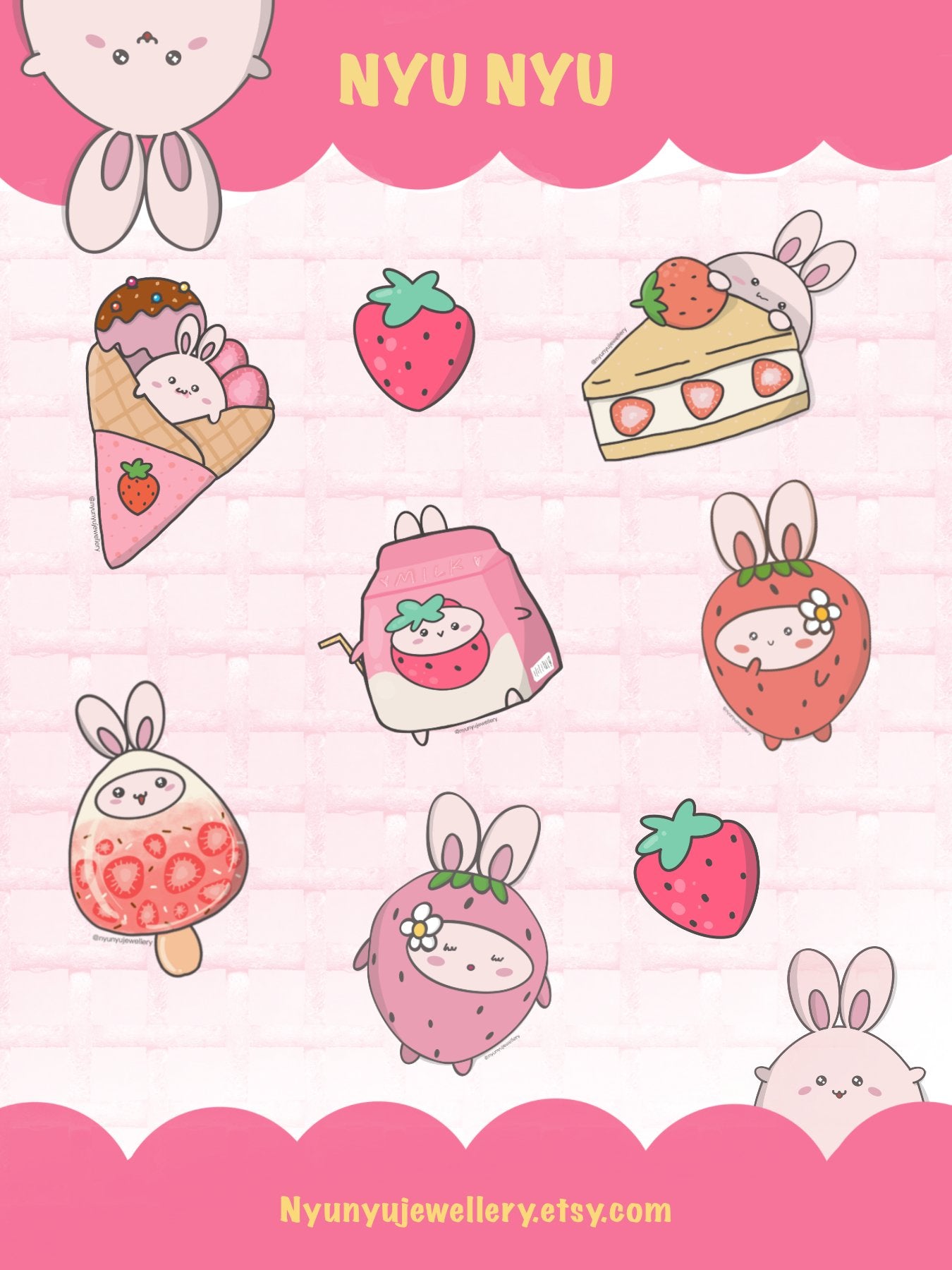 Sticker Sheets - Strawberry Bunny - NYU NYU