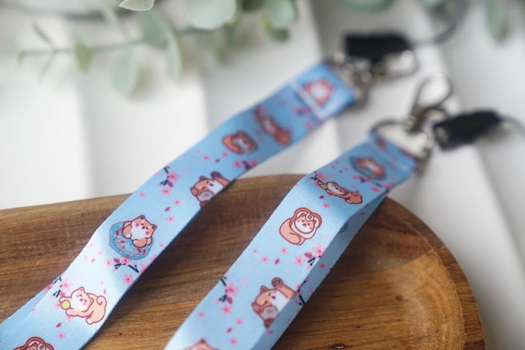 Short Wristlet Lanyard - Shiba Inu & Bunny