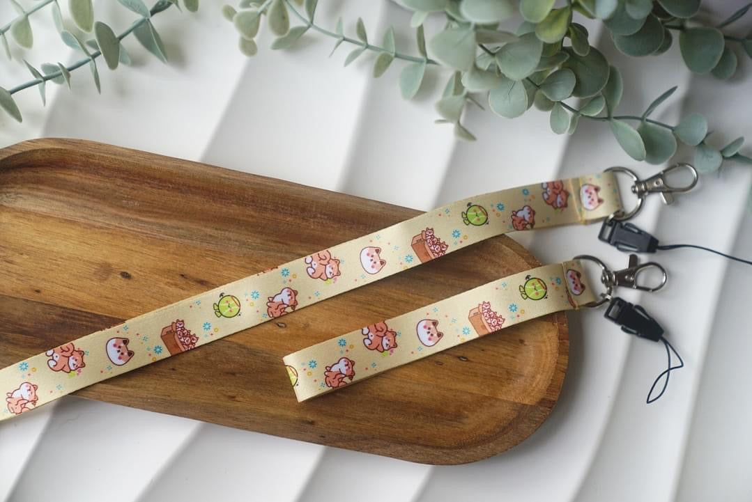 Long Wristlet Lanyard  - Shiba Inu & Bunny