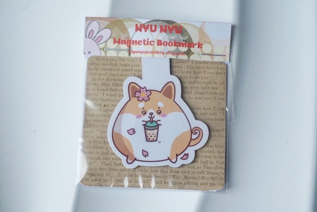 Magnetic Bookmark - Shiba drinking bubble tea - NYU NYU