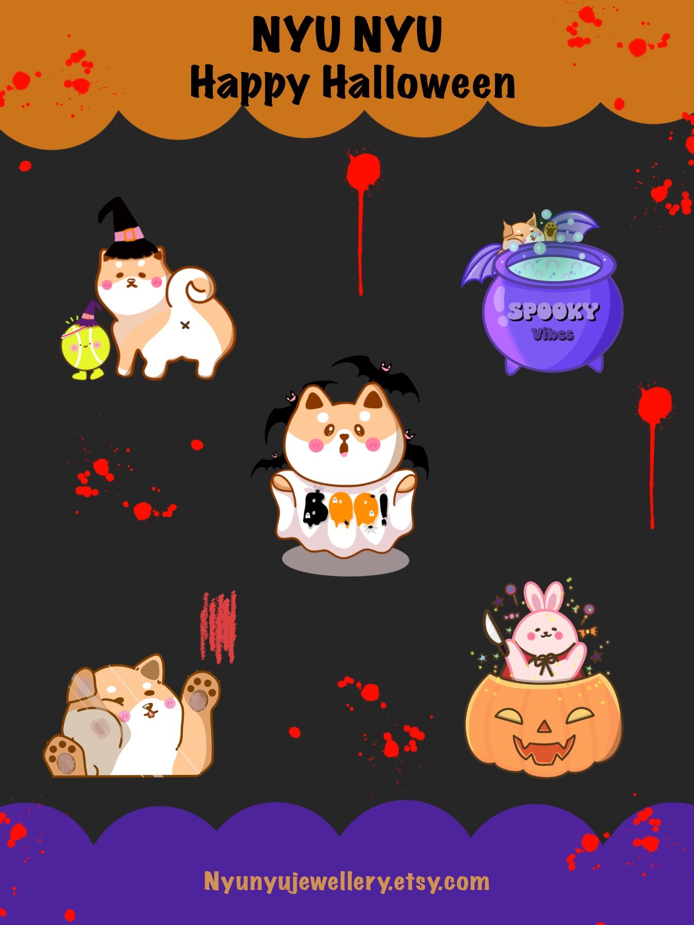 Sticker Sheets - Happy Halloween Shiba Inu & Bunny - NYU NYU