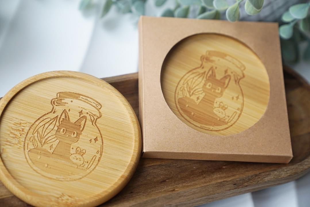 Bamboo Coasters - Black Cat with Bunny - NYU NYU