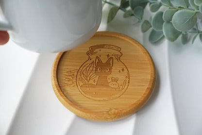 Bamboo Coasters - Black Cat with Bunny - NYU NYU